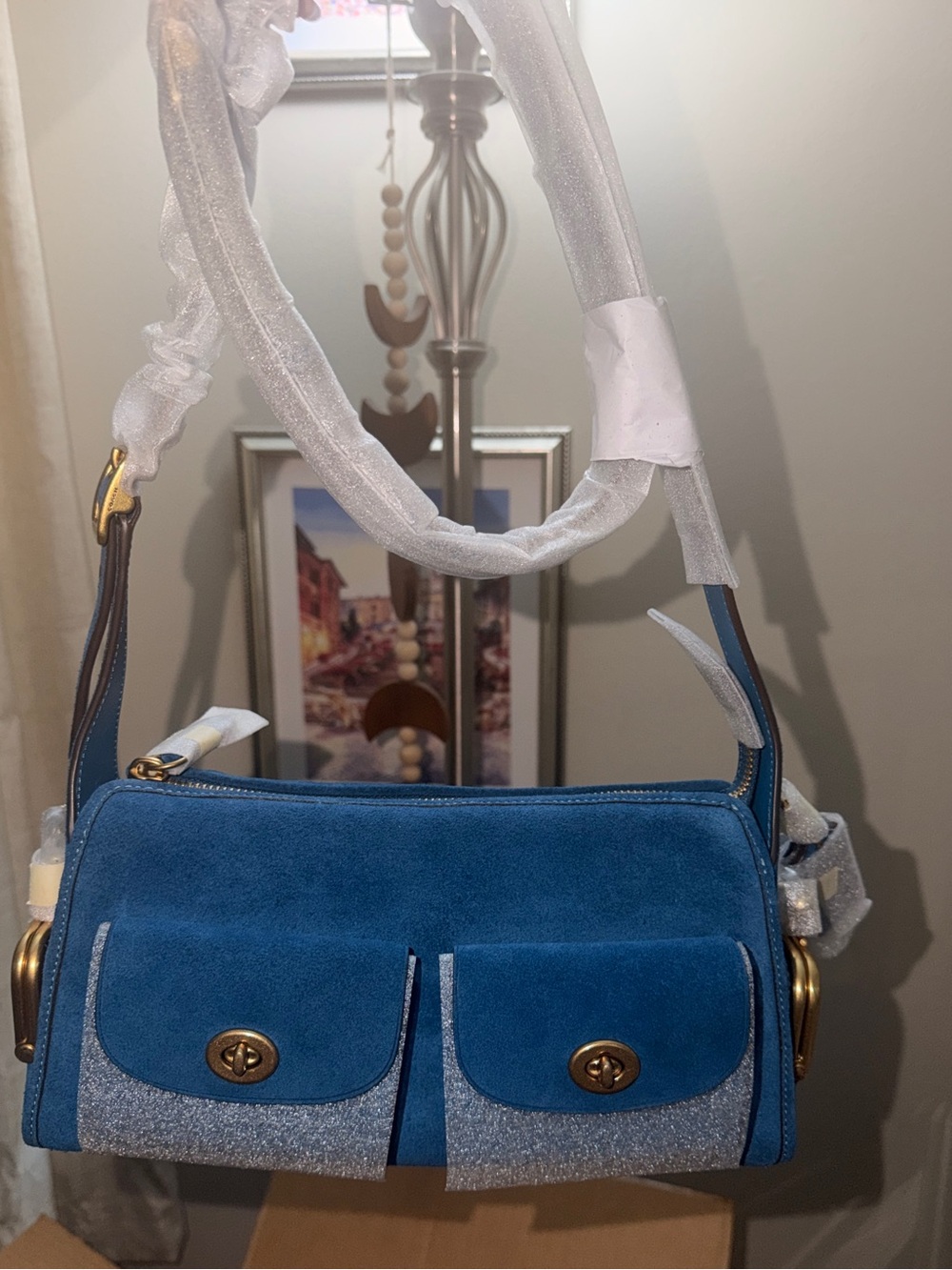 NWT FACTORY WRAPPED COACH Blue Jay Suede Haversack